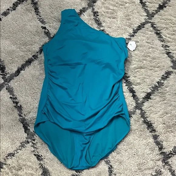 🎉HP 🎉Time and Tru Teal One Shoulder Swim One Piece - Picture 2 of 7